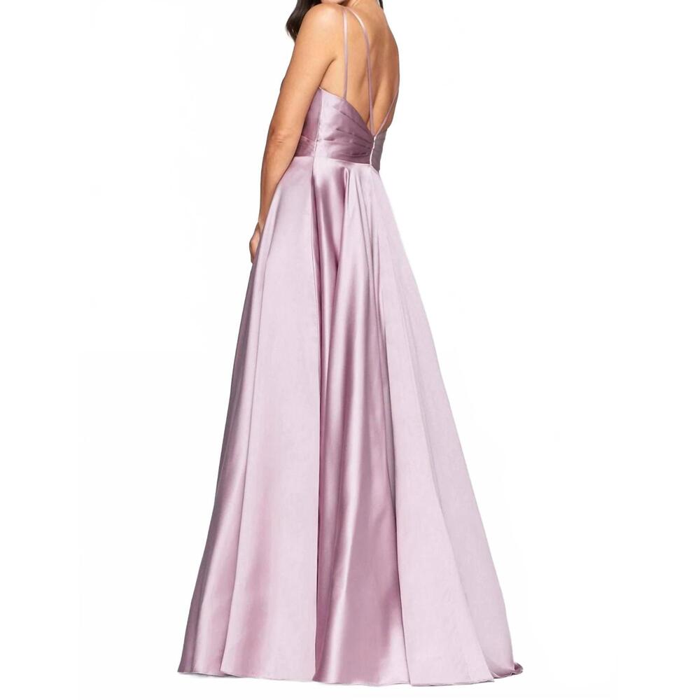 NEW FAVIANA v-neck pleated satin gown in deep mauve - Picture 2 of 2